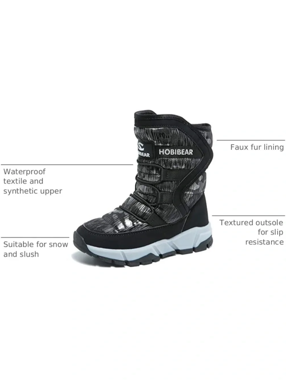 Boys Snow Boots Outdoor Waterproof Winter Kids Shoes Big Kid 5.5, Black 939